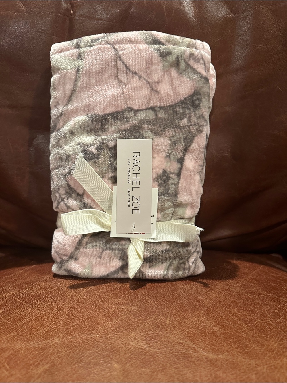 Rachel Zoe Pink & Gray Marble-Print Plush Throw